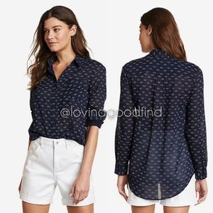 Eddie Bauer Navy Tree Print Classic Fit Long Sleeve Blouse EUC Like New sz 2X